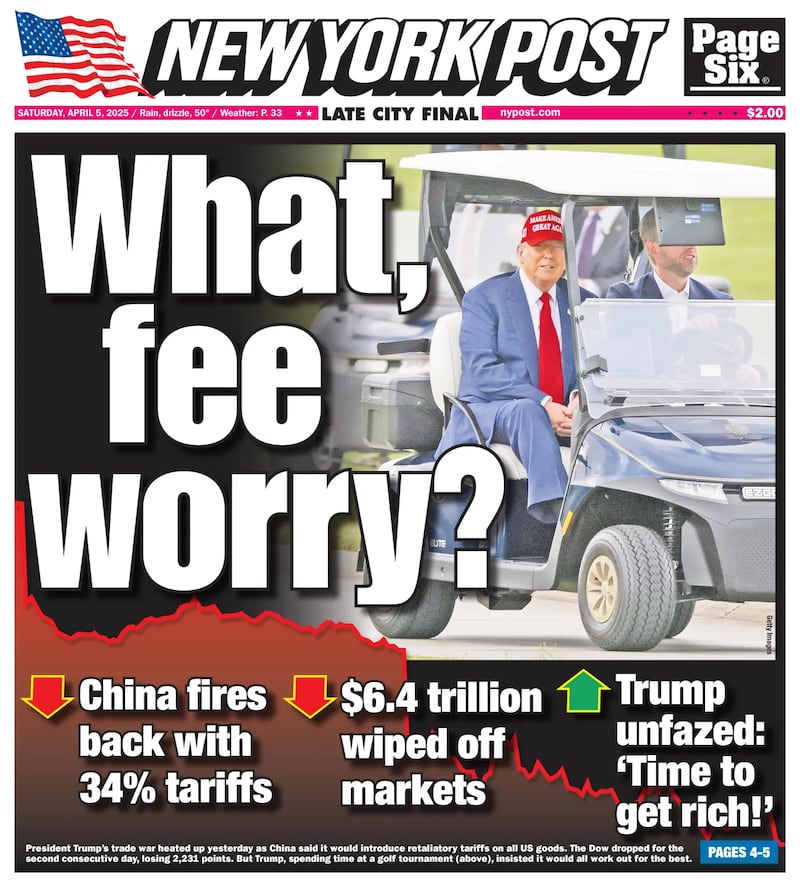 Cover page for The New York Post.